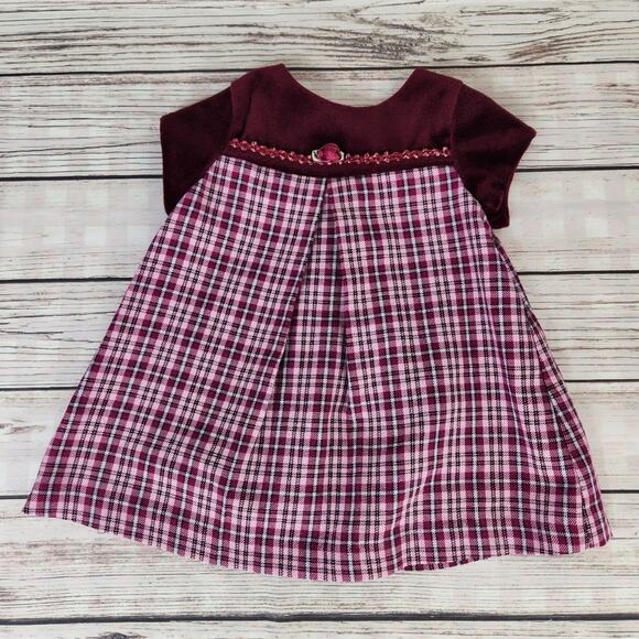 Little Bitty Vintage Set 12m Burgundy Plaid Dress & Coat with Velvet Trim - Picture 4 of 9